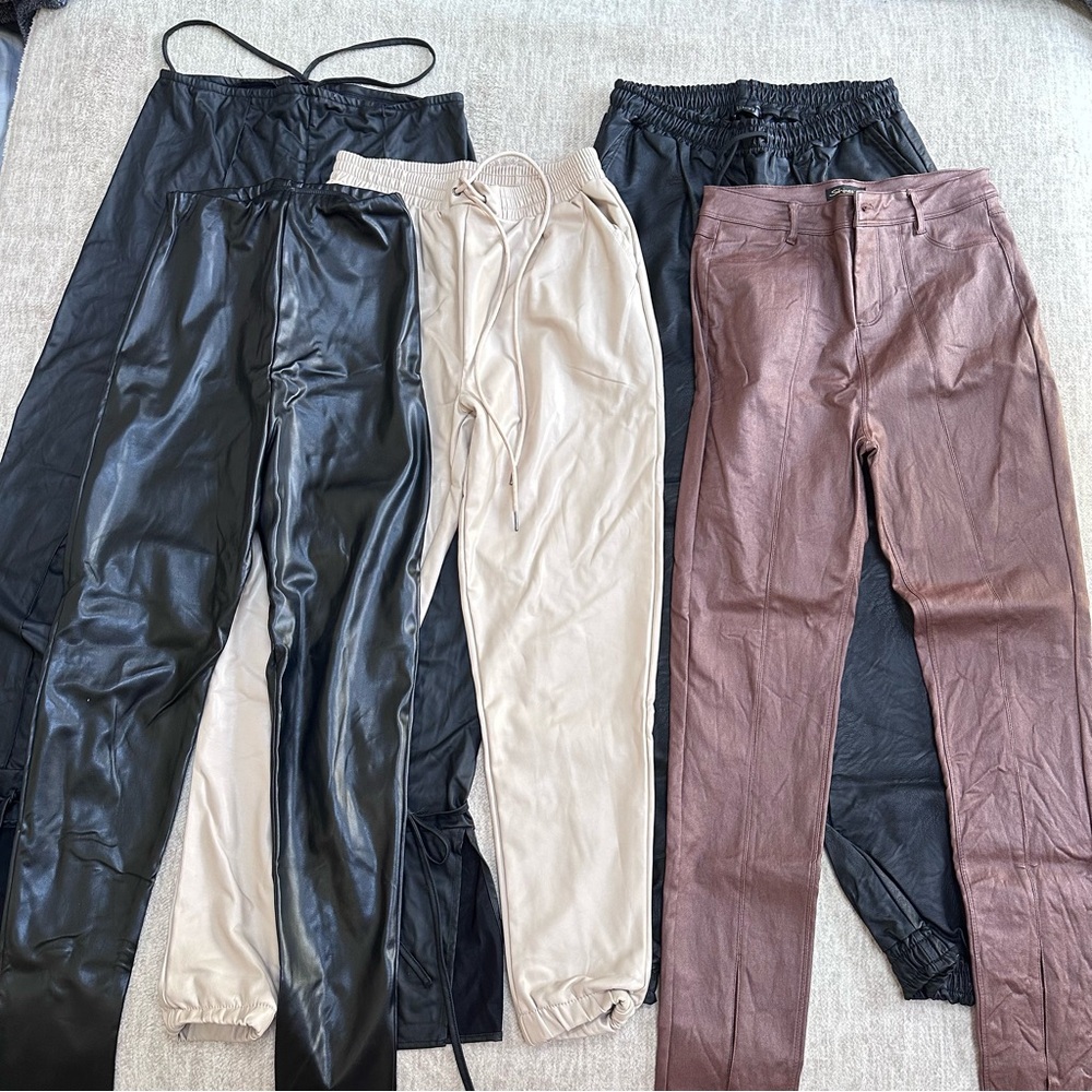 Bundle of 6 Pants! (5 Faux leather 1 faux suede) Small size 4-6